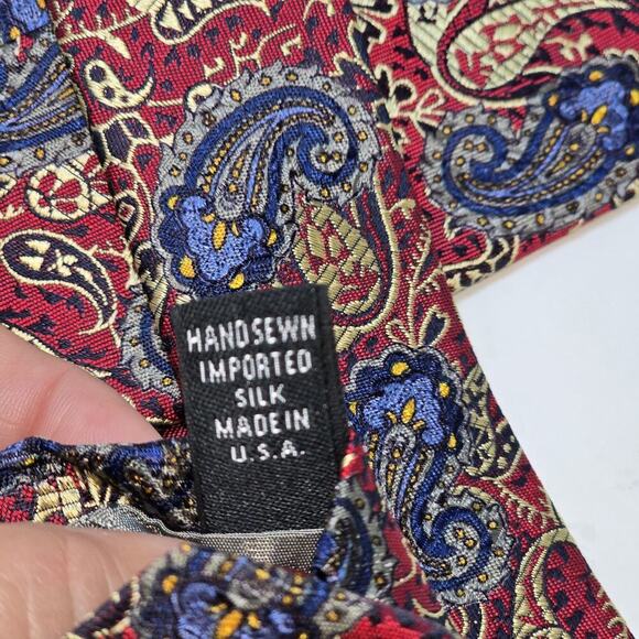 Robert Talbott Best of Class Nordstrom Silk Tie Red Blue Gold Paisley Luxury - Picture 7 of 7